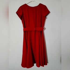 Bedford Fare Lifestyles Dress Sz 14 Cranberry Red Belted Fit and Flare
